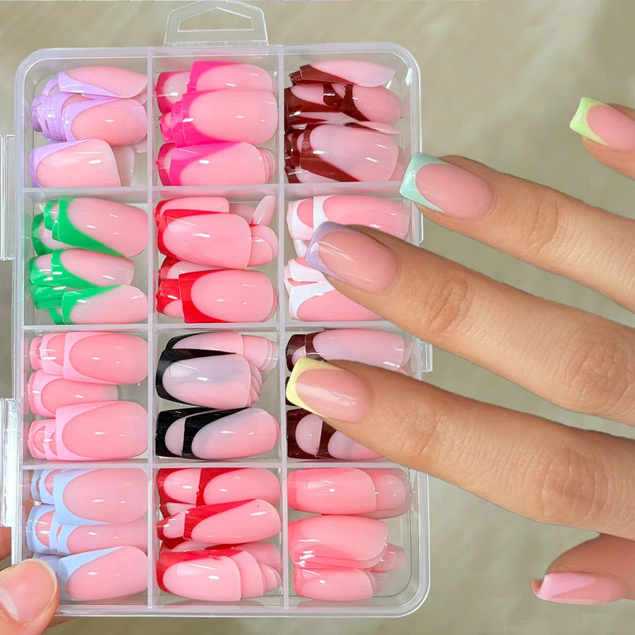 MAFANAILS French Press On Nails — 288Pcs Colorful Square Acrylic Nail Tips