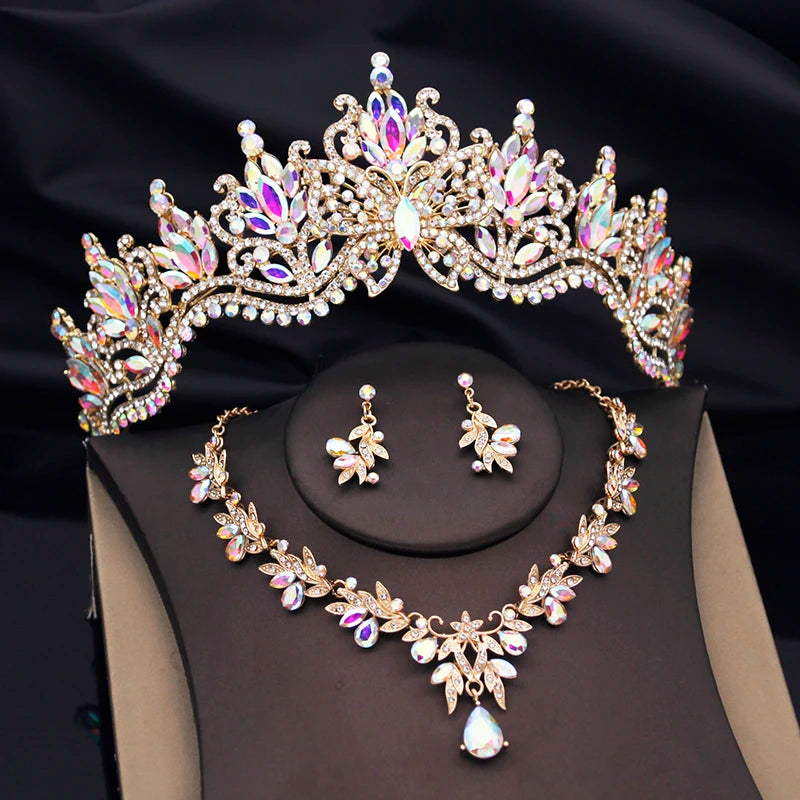 Cenmon Butterfly Tiara Jewelry Set — Elegant Crown, Necklace & Earrings