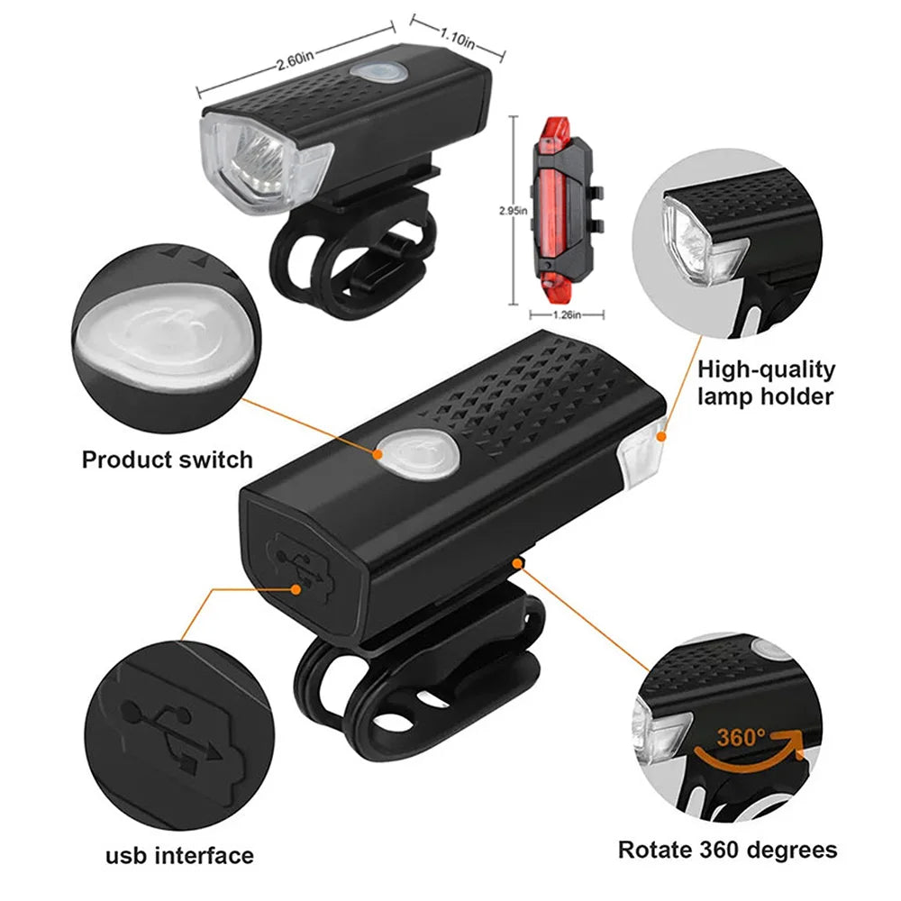 Cycle Zone USB Rechargeable Bike Light Set — Front Headlight and Rear Taillight