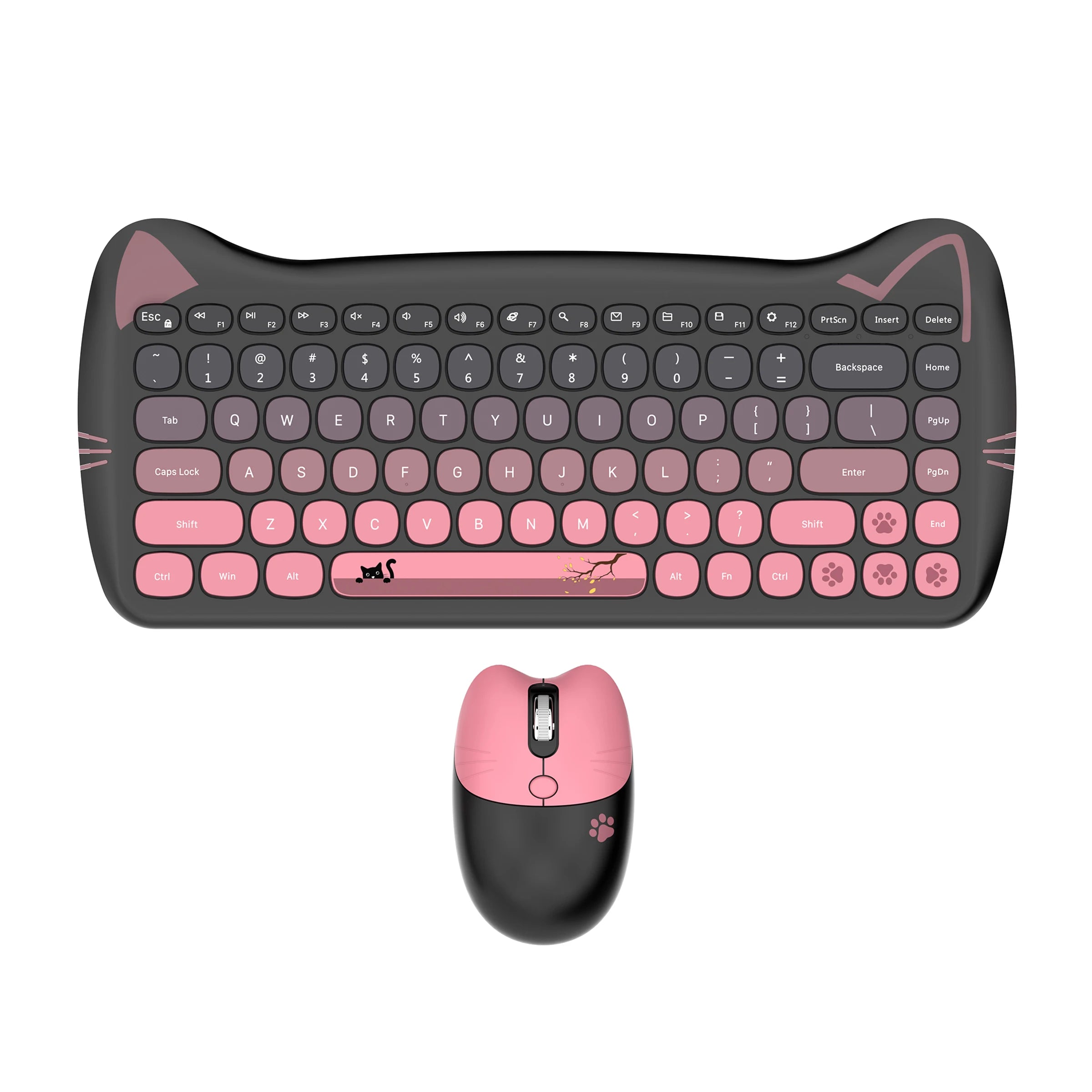 Geezer Wireless Silent Keyboard and Mouse Combo — Retro Cat Ear Design