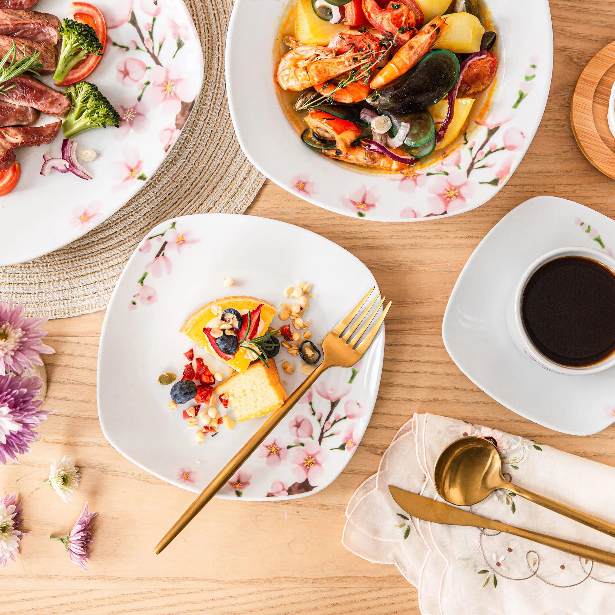 MALACASA Pink Floral Porcelain Dinnerware Set — 60-Piece Elegant Dining Collection