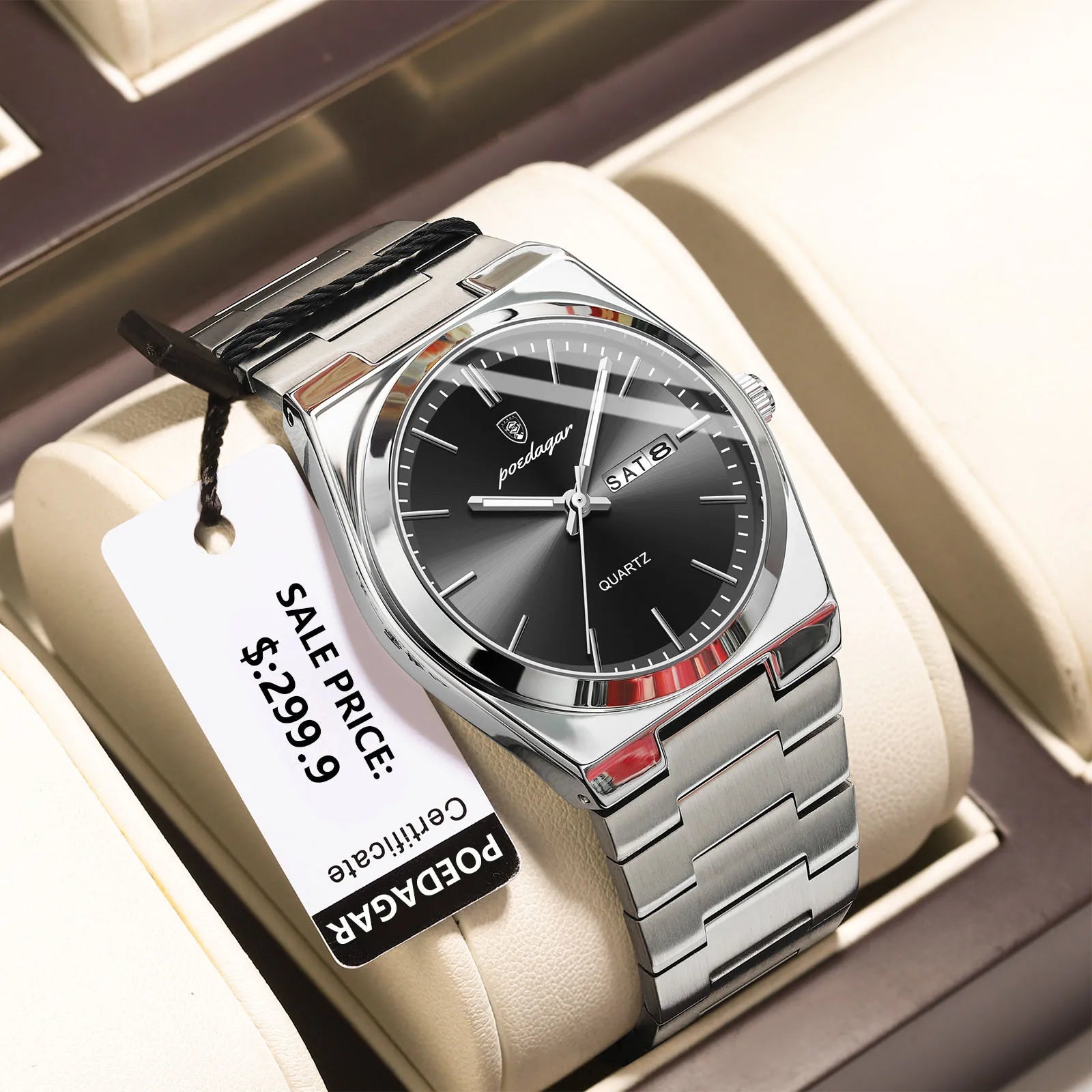 POEDAGAR Luxury Men's Quartz Watch — Stainless Steel Waterproof Wristwatch