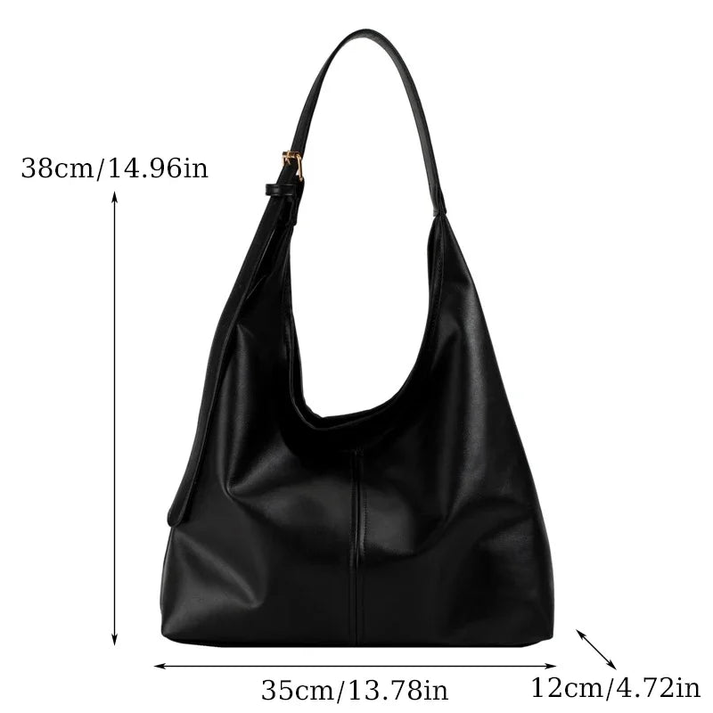 Retro PU Leather Tote Bag — Large Capacity Shoulder Bag for Daily Commuting