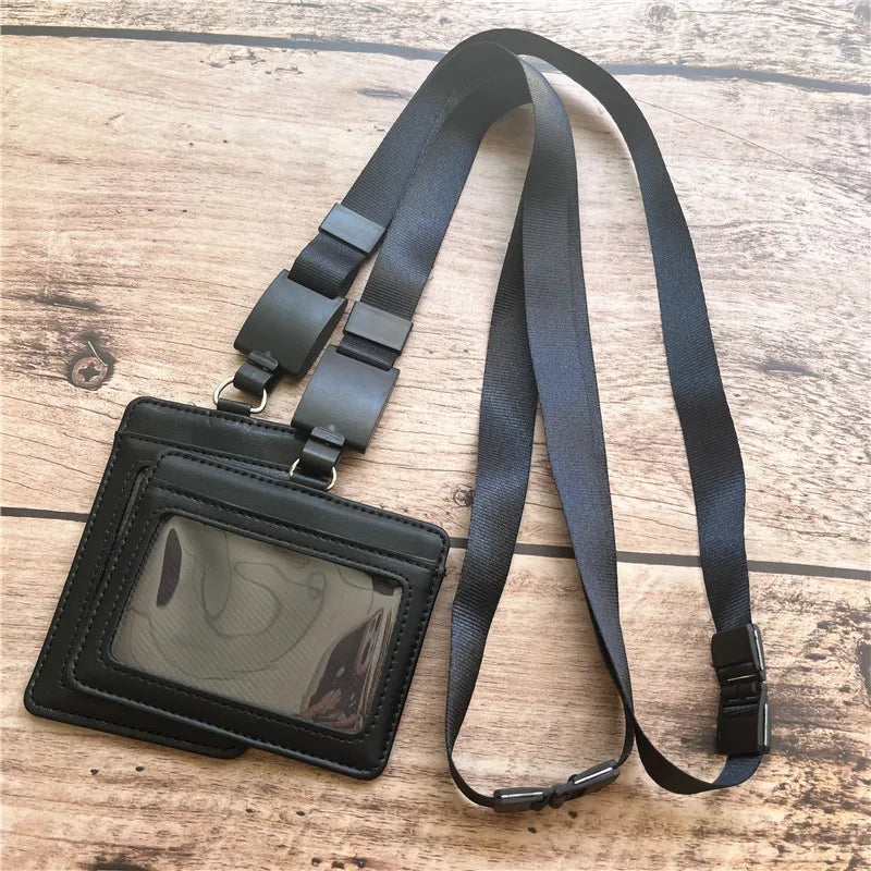 Retractable PU Leather Badge Holder — Adjustable ID Necklace with Lanyard