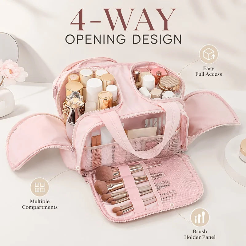 Large Capacity Travel Makeup Bag — Multi-Compartment Cosmetic Organizer