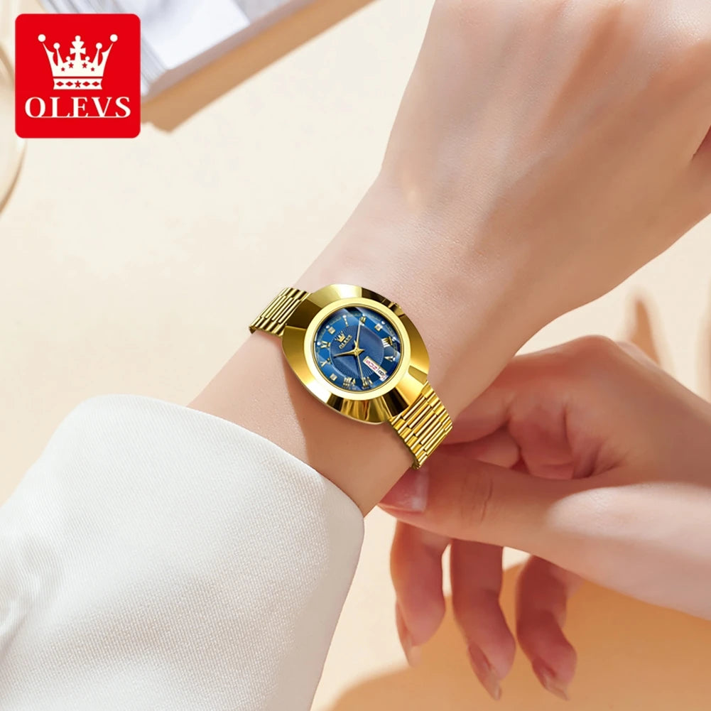 OLEVS Golden Quartz Watch — Elegant Stainless Steel Luxury Timepiece