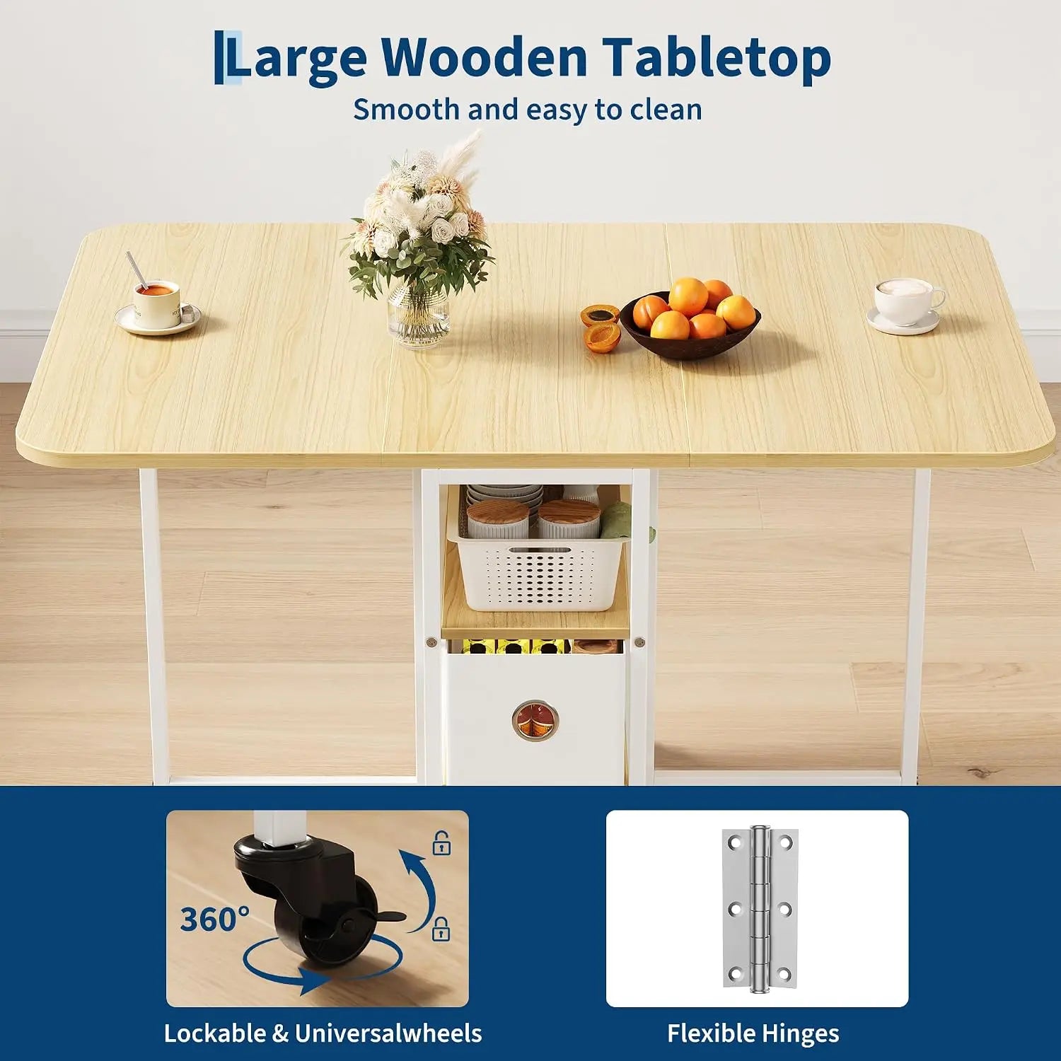 EliteZ Folding Dining Table — Mobile Drop Leaf Design with Storage