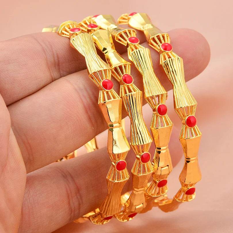 annayoyo Gold Color Bangle Set — Elegant Flower Design Jewelry for Women