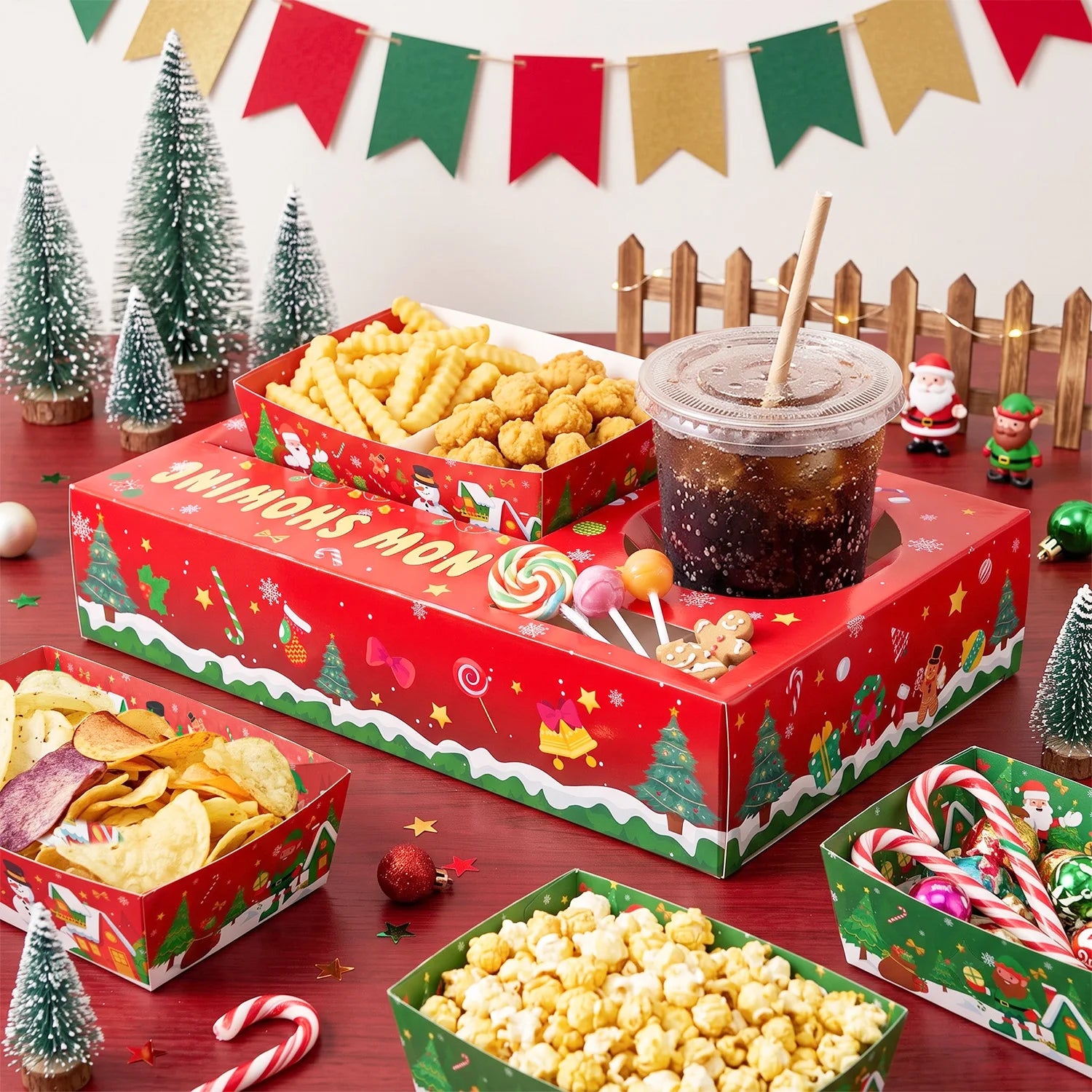 Christmas Party Snack Tray Set — 36 Piece Movie Night Serving Trays