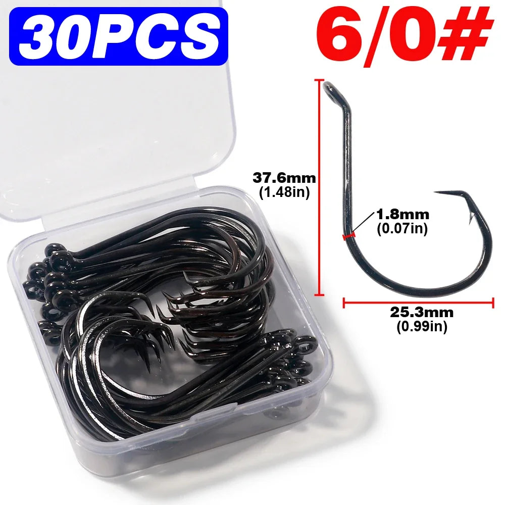 LAKBAT 7385 Inclined Circle Fishing Hooks — High Carbon Steel Barbed Tackle