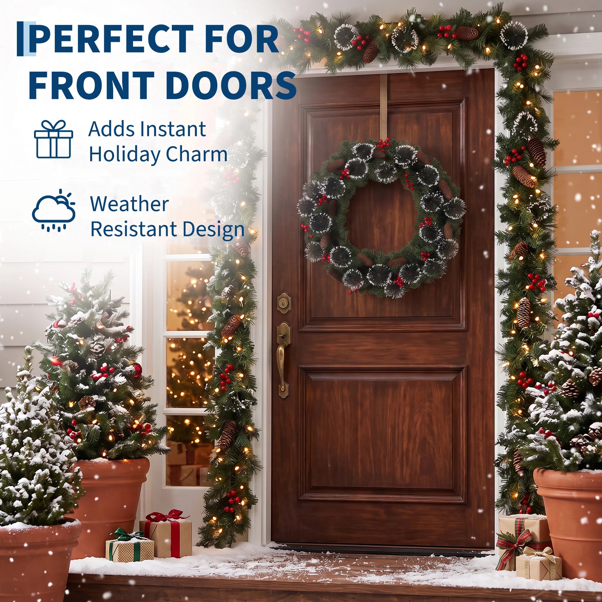 Illuminated Artificial Fir Christmas Wreath — Festive LED Decor with Berries and Pine Cones
