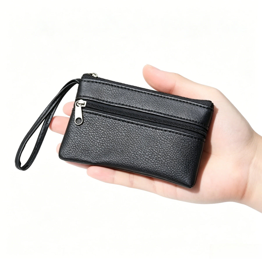 Compact Leatherette Coin Purse — Small Zippered Wallet for Change and Keys