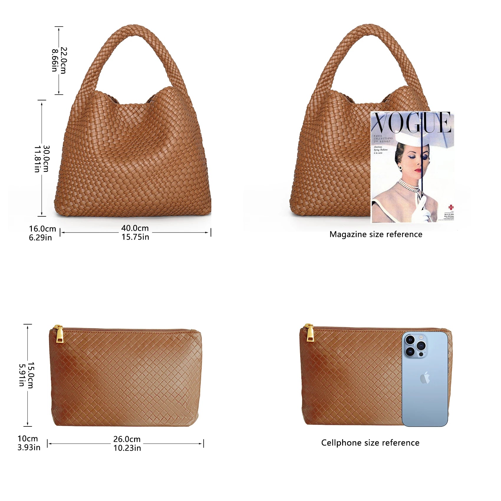 Handwoven Vegan Leather Tote Bag — Large Capacity Shoulder Bag with Clutch