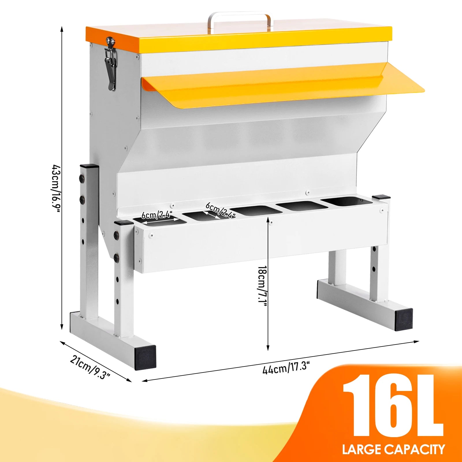 JIECARE 16L Poultry Chicken Feeder — Galvanized Steel Feed Box with Rain Cover