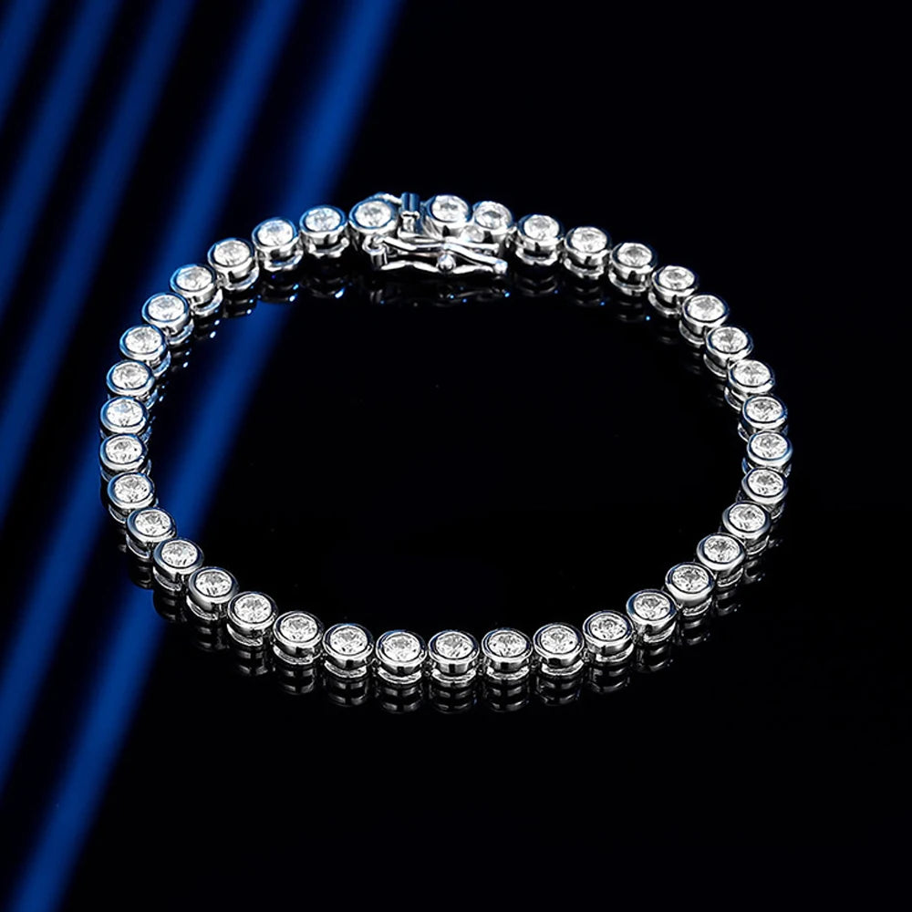 knobspin Moissanite Tennis Bracelet — D VVS1 Round Cut Sterling Silver