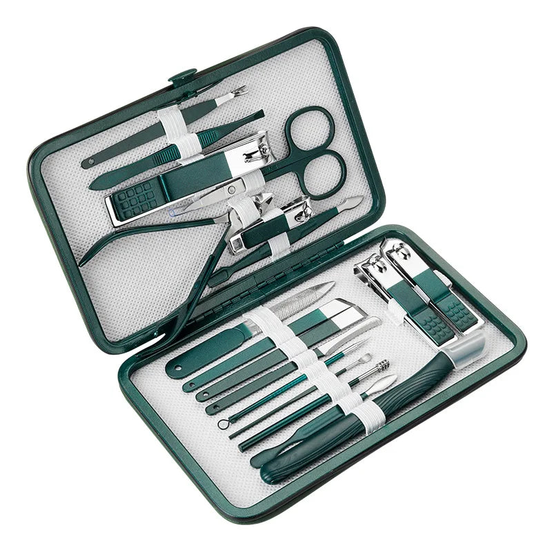 Professional 19-Piece Manicure Set — Stainless Steel Grooming Kit with Case
