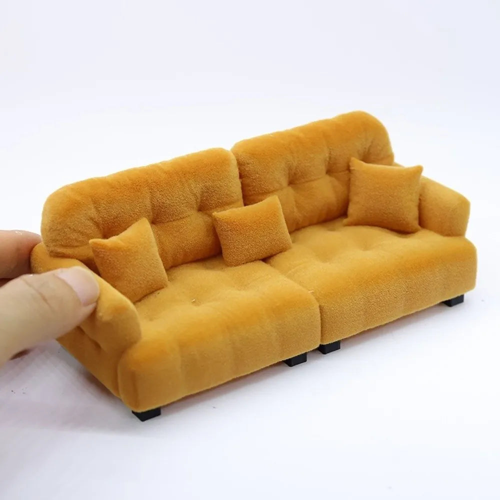Miniature Flocking Sofa Model — Dollhouse Living Room Furniture Accessory