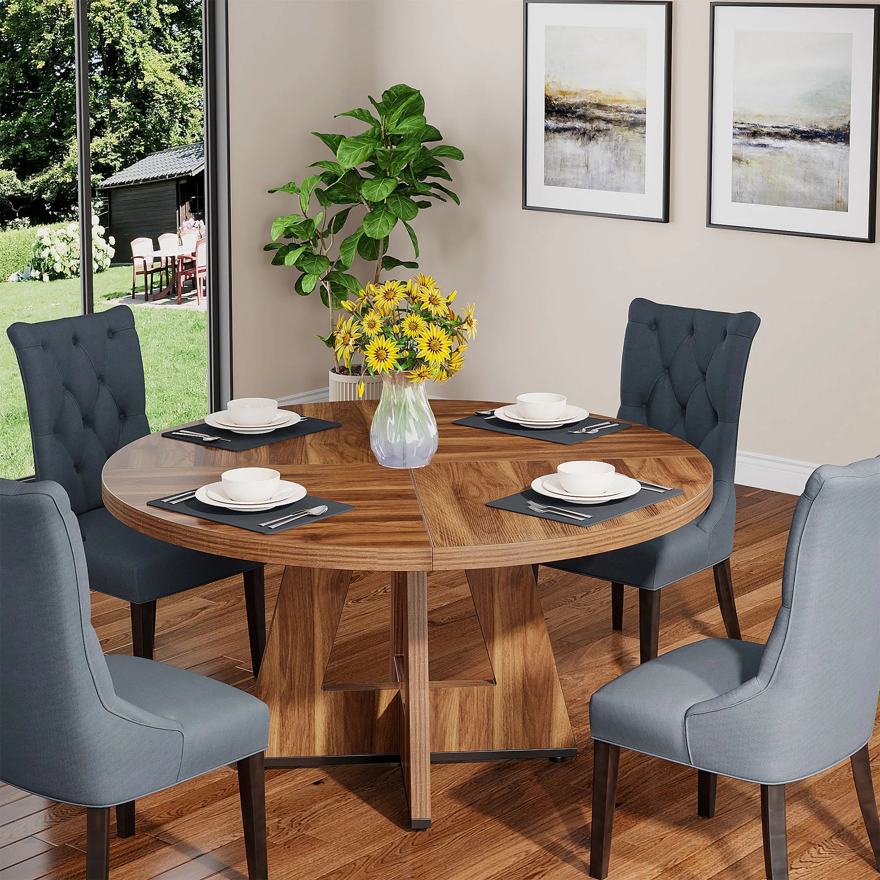 Tribesigns Round Dining Table — 47 Inch Farmhouse Kitchen Table