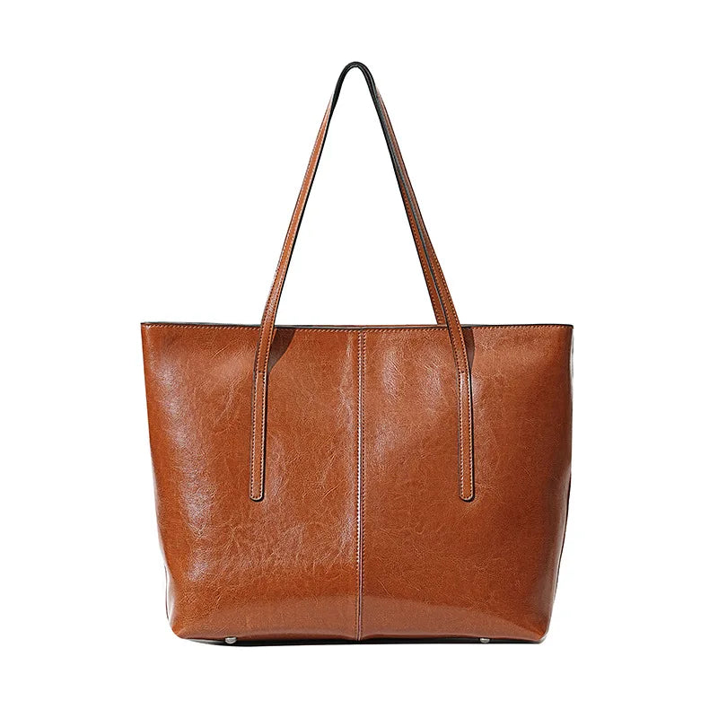 ZENCY Genuine Leather Tote Bag — Large Capacity Shoulder Bag for Work & Travel