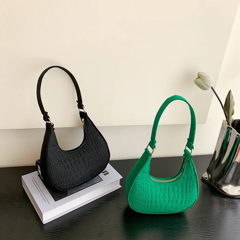 Women's Felt Shoulder Bag — Stylish Half Moon Handbag for Daily Use