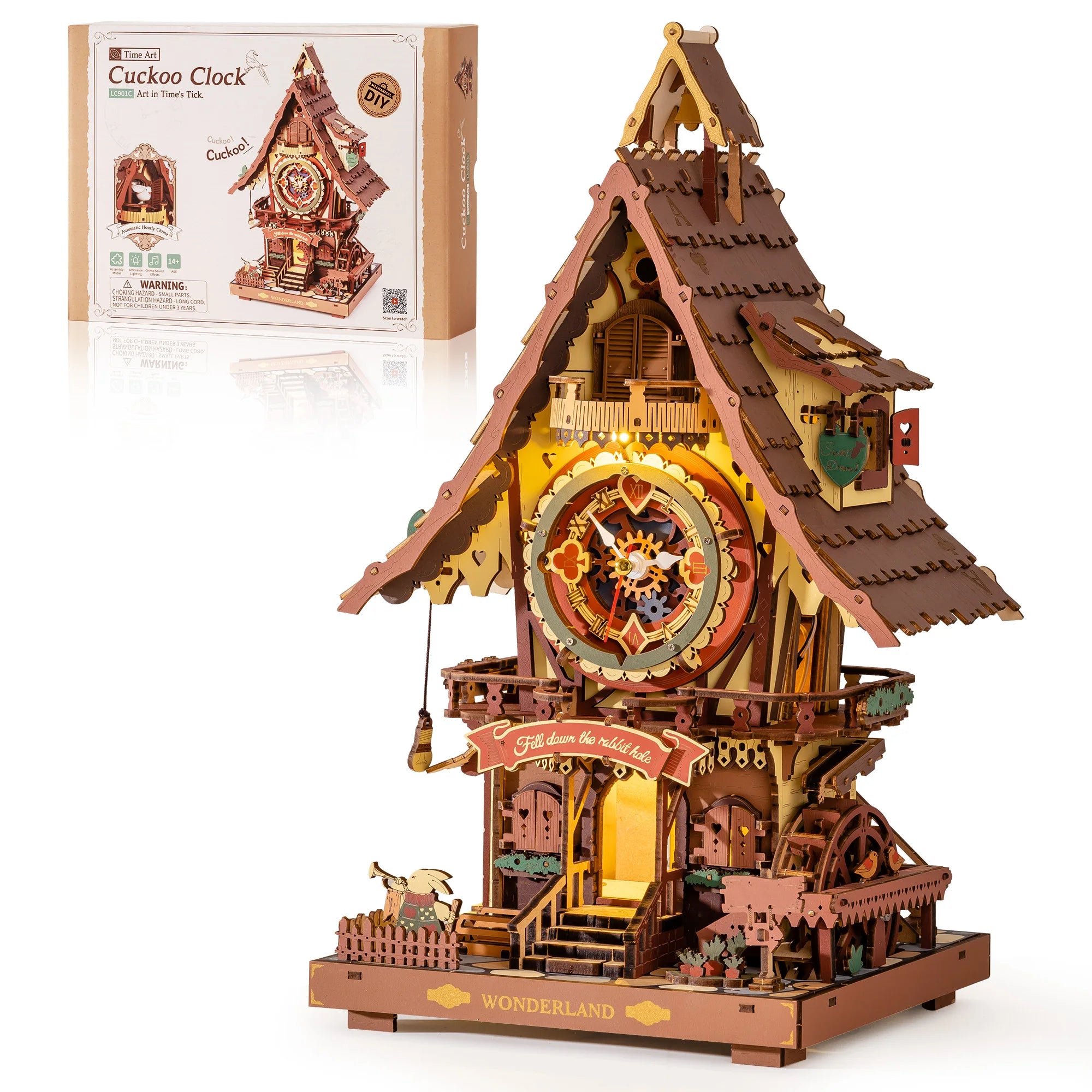 ROKR Wooden Cuckoo Clock 3D Puzzle — Mechanical Model Building Kit