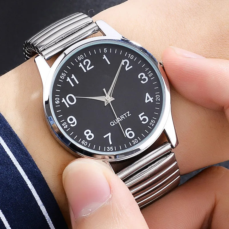 Fashion Couple Quartz Watches — Simple Arabic Dial with Elastic Band