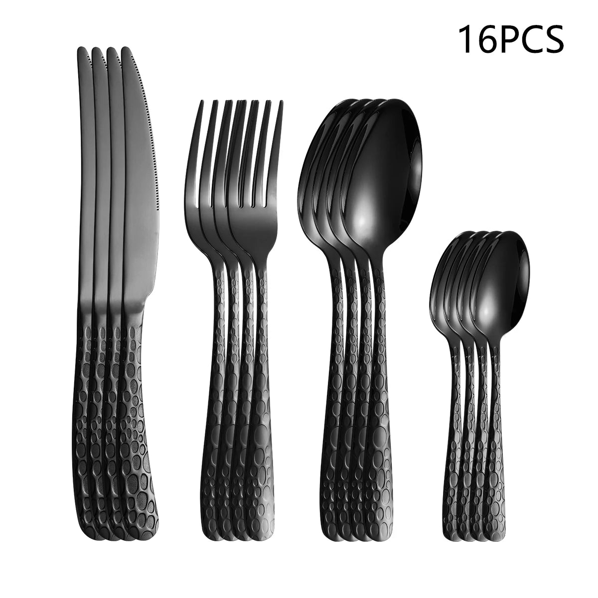 Black Stainless Steel Cutlery Set — Modern Knife Fork and Spoon Utensils