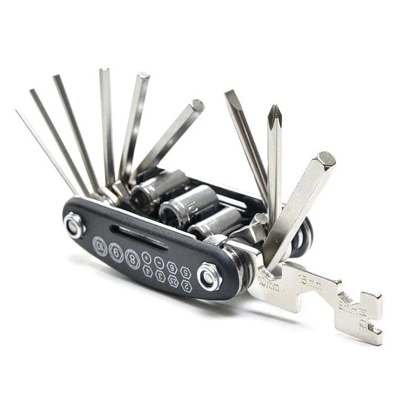 16-in-1 Bicycle Multitool Kit — Folding Metric Repair Set with Tire Levers
