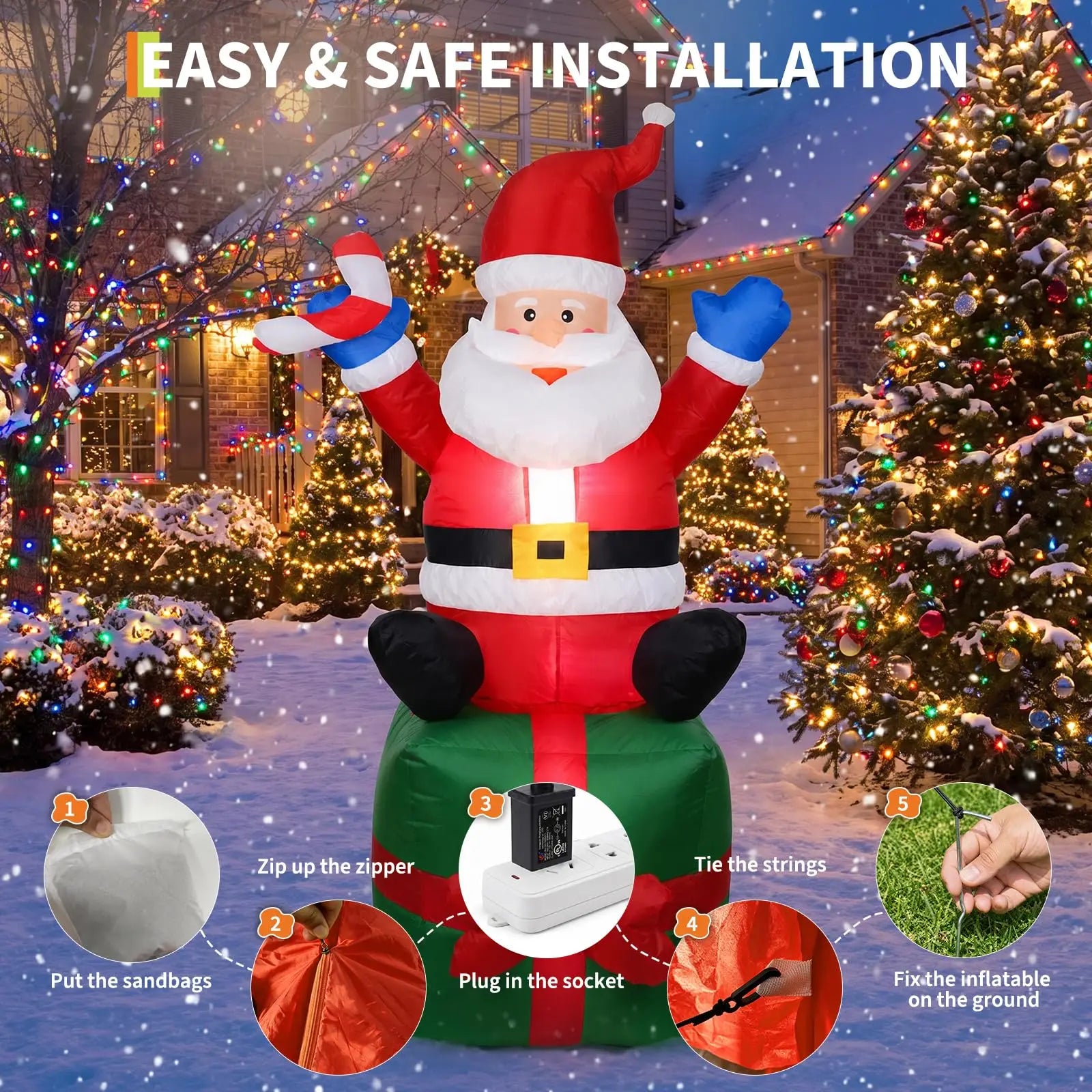 6ft Inflatable Santa Claus on Gift Box — Outdoor Christmas Yard Decor