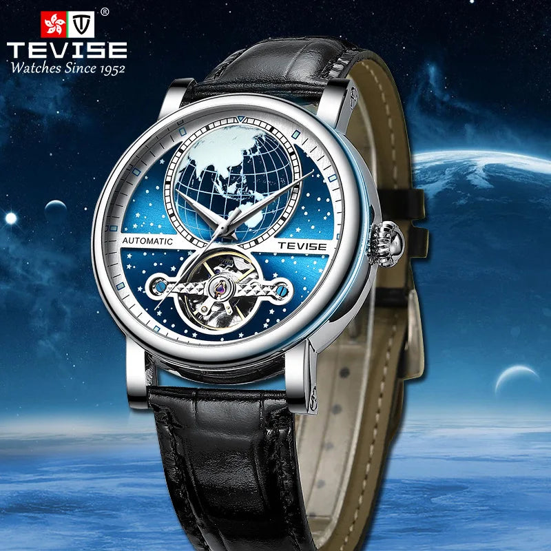 Men's Automatic Mechanical Watch — Luminous Dial & Leather Strap