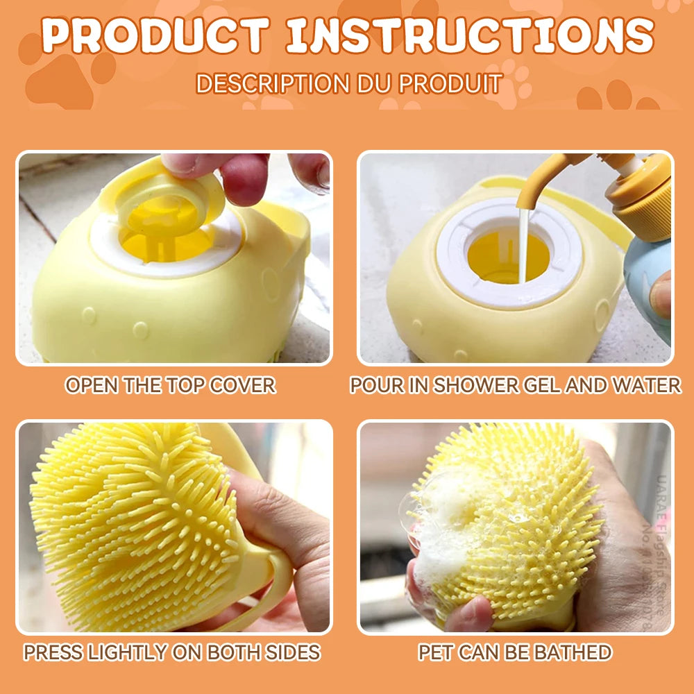 Pet Bathing Massage Brush — Silicone Shampoo Dispenser & Grooming Tool