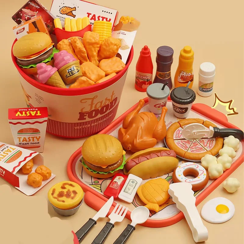 OUZEY Pretend Play Kitchen Set — Realistic Fast Food Simulation Toy