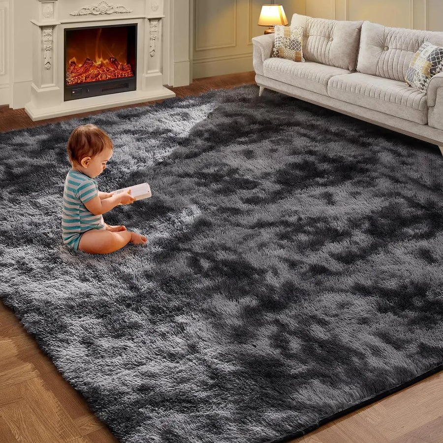 VIKAMA Tie-Dye Plush Carpet — Soft Fluffy Area Rug for Living Room & Nursery
