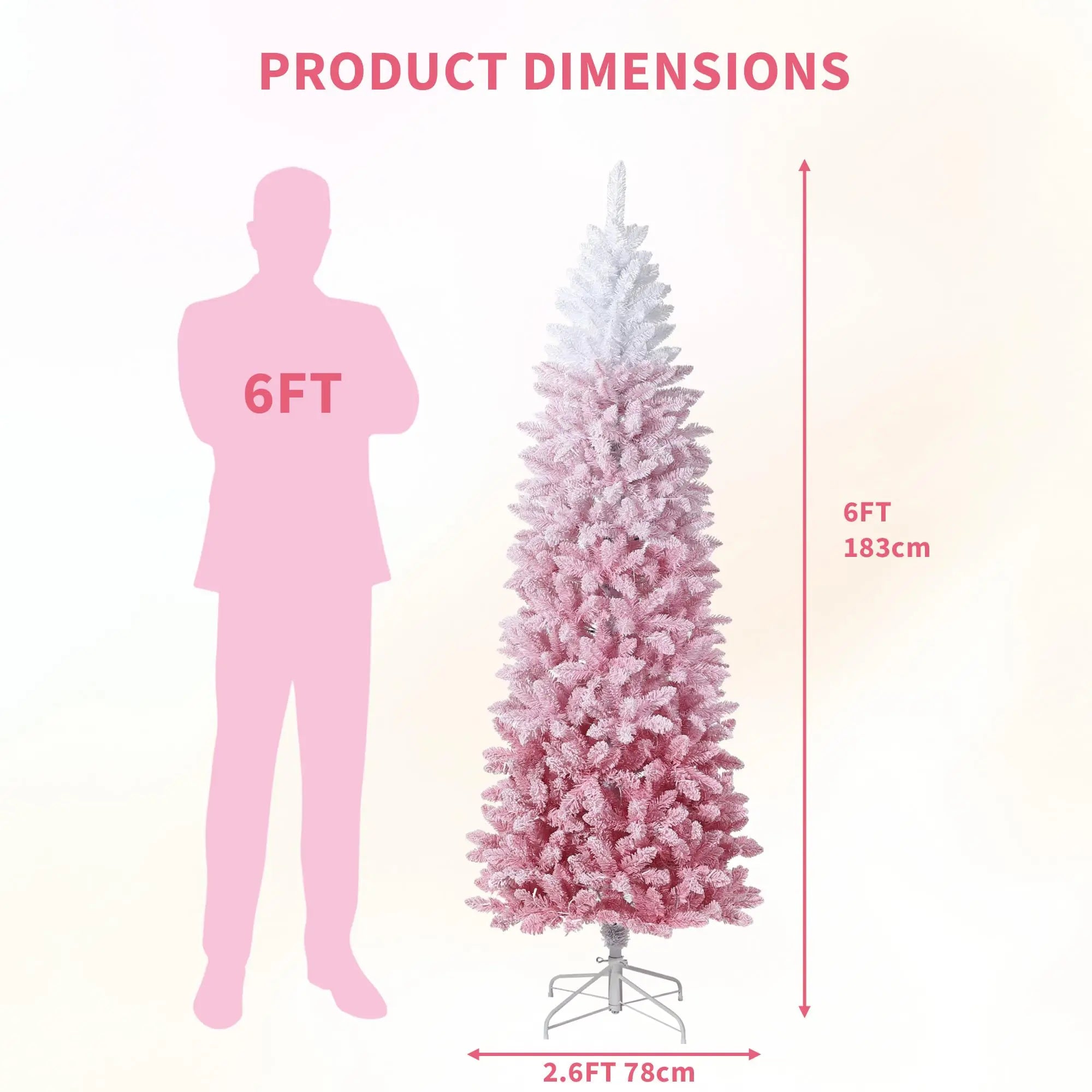 GAOMON 6ft Slim Pencil Christmas Tree — Pink and White Gradient Ombre Decor