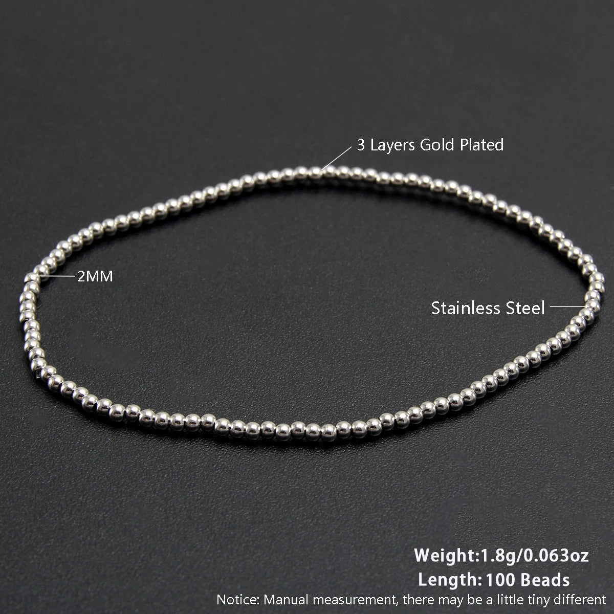 MHS.SUN Stainless Steel Beaded Bracelet — Gold Plated Stackable Jewelry