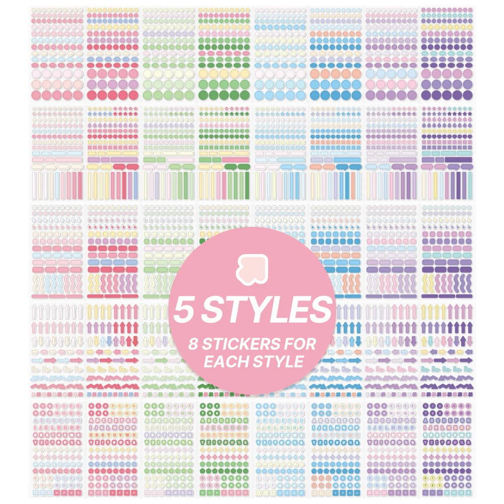 3424 Piece Colorful Mood Sticker Set — Geometric Fantasy Decals for Journaling