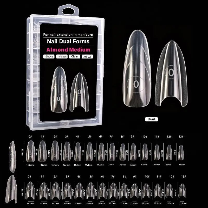 Dual-Form Nail Extension Set — 168 Piece Clear Gel Molds for DIY Manicures