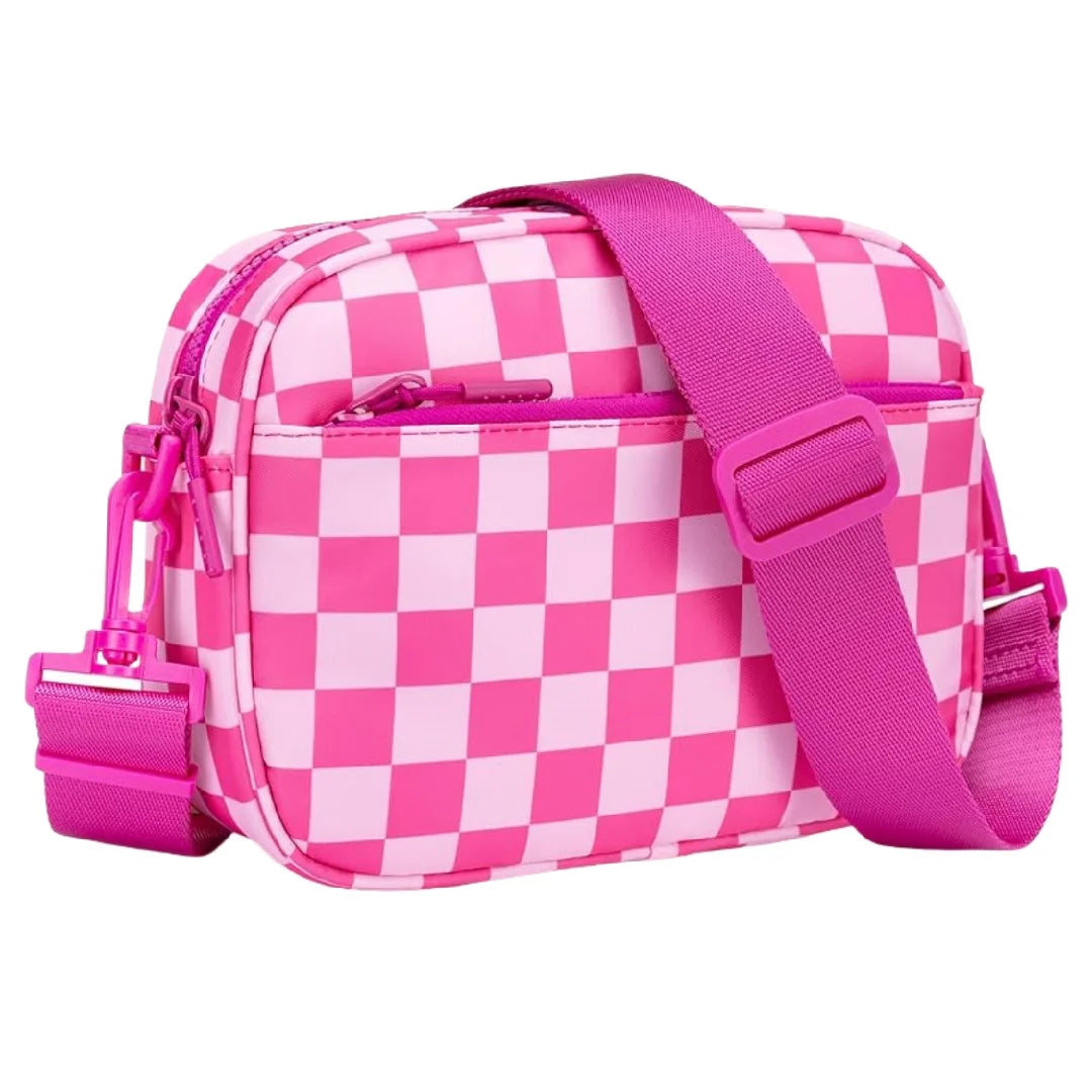 Checkered Crossbody Bag — Trendy Messenger Purse with Wide Strap