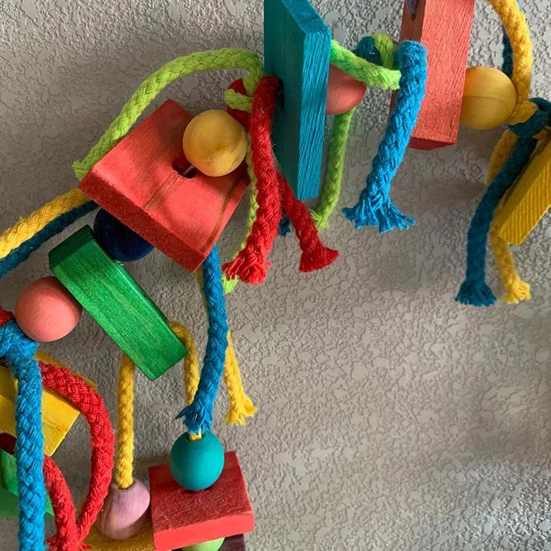 Colorful Wooden Bird Toy — Engaging Chewing Accessory for Parrots