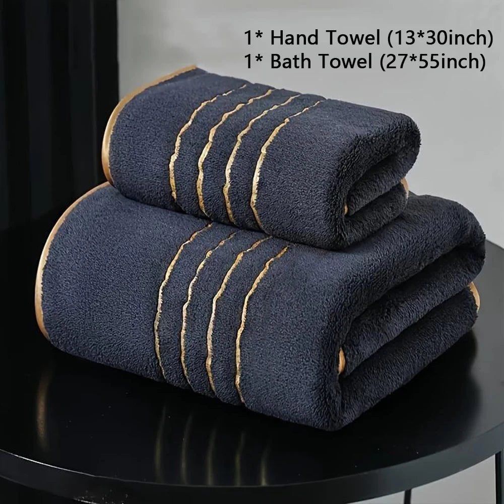 Premium Bath Towel Set — Soft Absorbent Fabric with Gold Accents