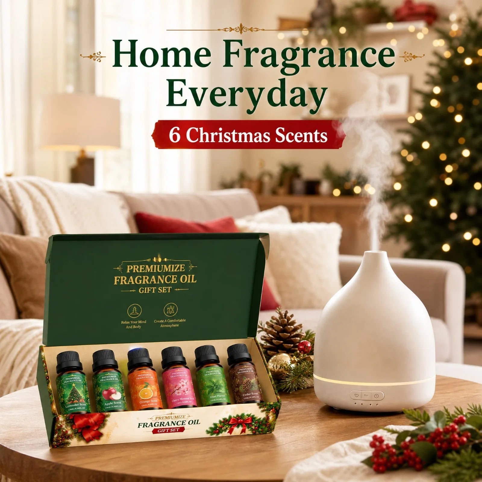 Christmas Fragrance Oil Gift Set — 6 Scented Essential Oils for Diffusers
