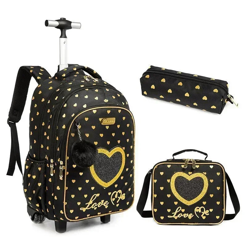 Children's Rolling Backpack Set — Wheeled School Bag with Lunch Bag & Pencil Case