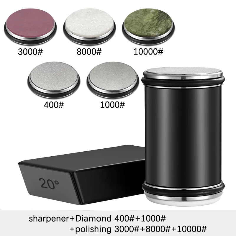 Rolling Knife Sharpener — Double Sided Diamond Stone with Magnetic Angle