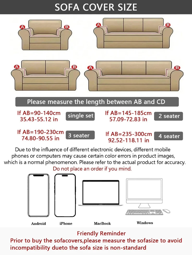 Velvet Stretch Sofa Cover — Protective Slipcover for 1-4 Seater Couches