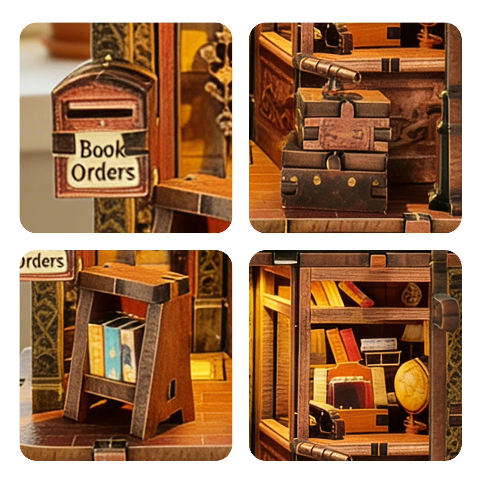 3D Wooden Book Nook Model Kit — DIY Paper Cottage Miniature with Lights