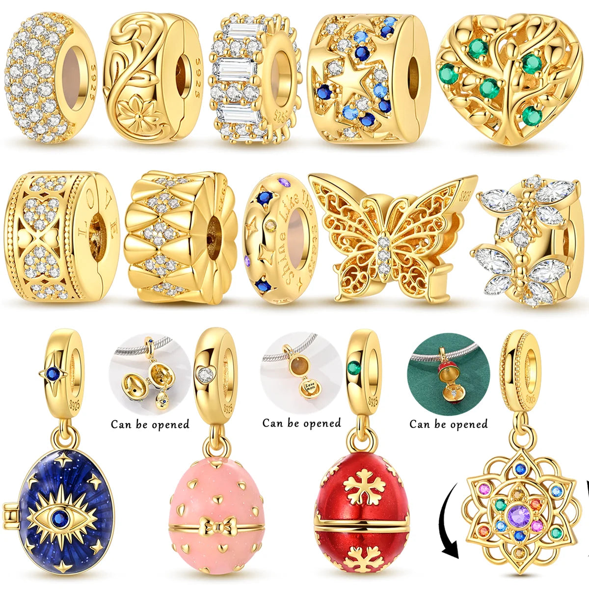 Charmhub Sparkling Zircon Elephant Charm — Gold Plated 925 Sterling Silver Bead