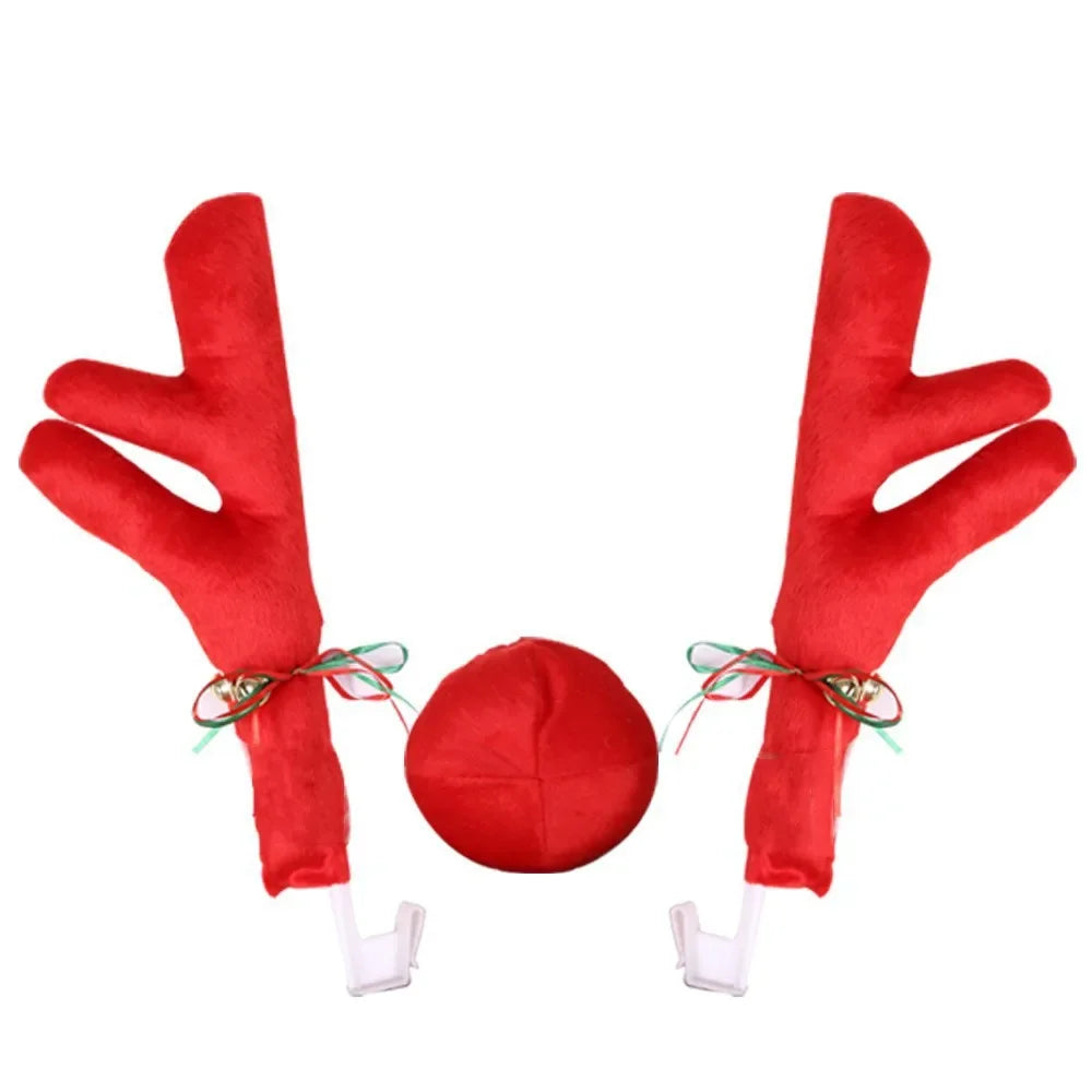 Christmas Car Antlers and Red Nose Set — Funny Holiday Vehicle Decor
