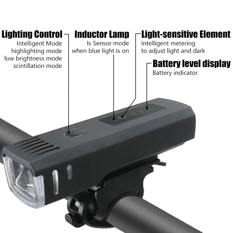 Rechargeable Bicycle LED Headlight — Waterproof Front and Rear Safety Lights