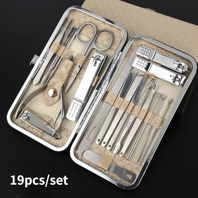 19-Piece Stainless Steel Manicure Set — Professional Nail & Pedicure Kit