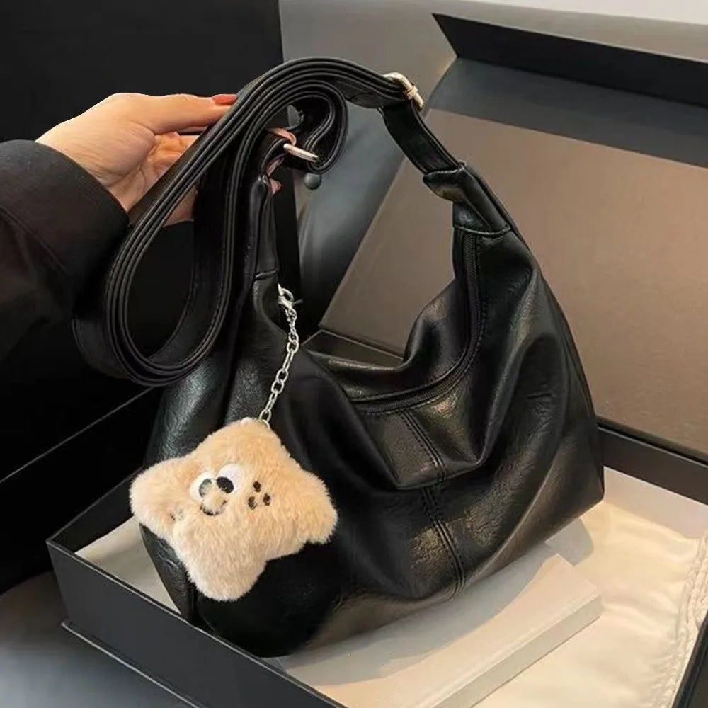Trendy Slouchy Shoulder Bag — Large Capacity PU Leather Hobo Tote